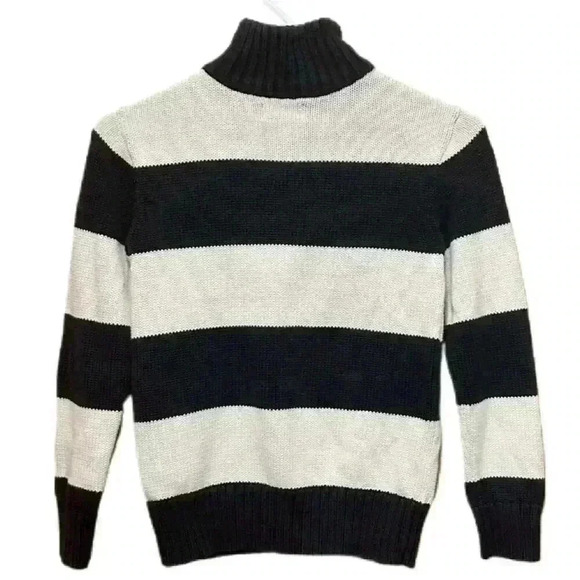 Polo Ralph Lauren Knit Boy Youth Sweater Small Black Ivory Striped Quarter Zip - Picture 3 of 7